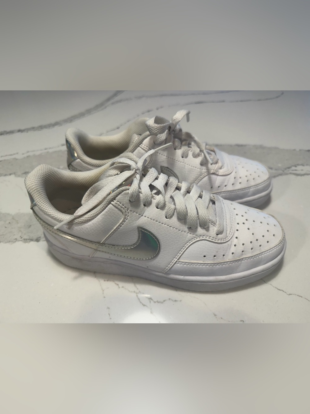 Nike Air Force 1 ‘07 LX white with shiny silver emblem Size 7.5